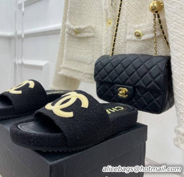 Lower Price Chanel Tweed Flat Slide Sandals Black/Yellow 030243