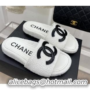 Lower Price Chanel Tweed Flat Slide Sandals Black/White 030244