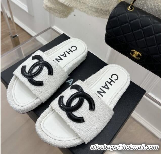 Lower Price Chanel Tweed Flat Slide Sandals Black/White 030244