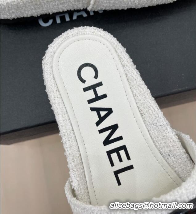 Lower Price Chanel Tweed Flat Slide Sandals Black/White 030244