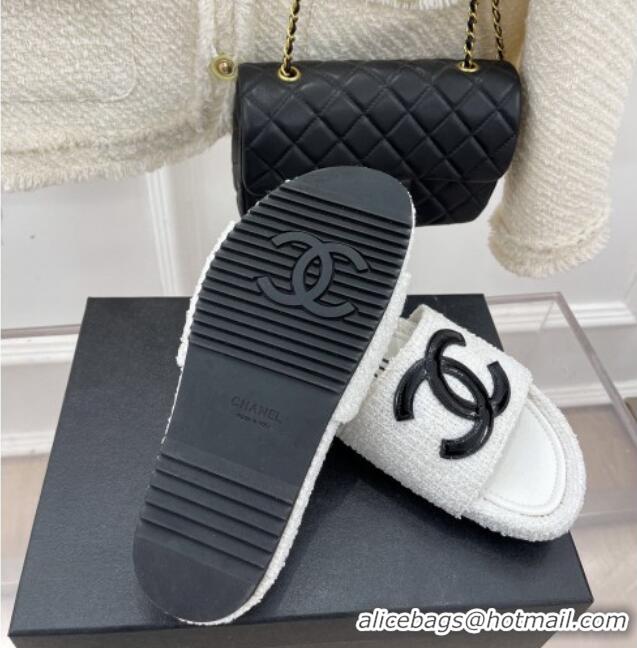 Lower Price Chanel Tweed Flat Slide Sandals Black/White 030244