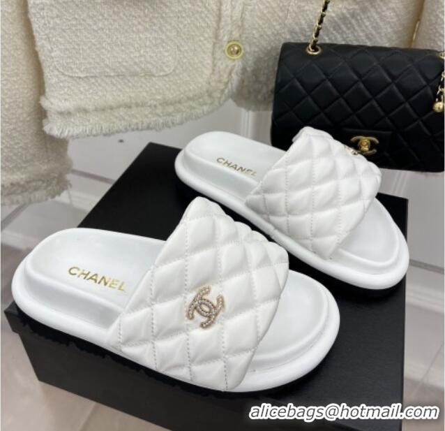 Stylish Chanel Nylon Flat Slide Sandals White 030246