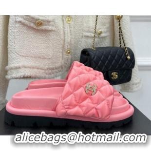 Sumptuous Chanel Nylon Flat Slide Sandals Pink 030247