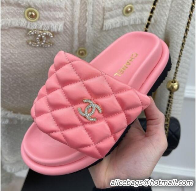 Sumptuous Chanel Nylon Flat Slide Sandals Pink 030247