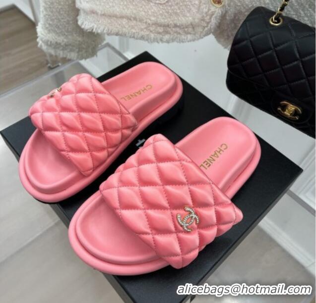 Sumptuous Chanel Nylon Flat Slide Sandals Pink 030247