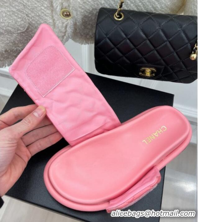 Sumptuous Chanel Nylon Flat Slide Sandals Pink 030247