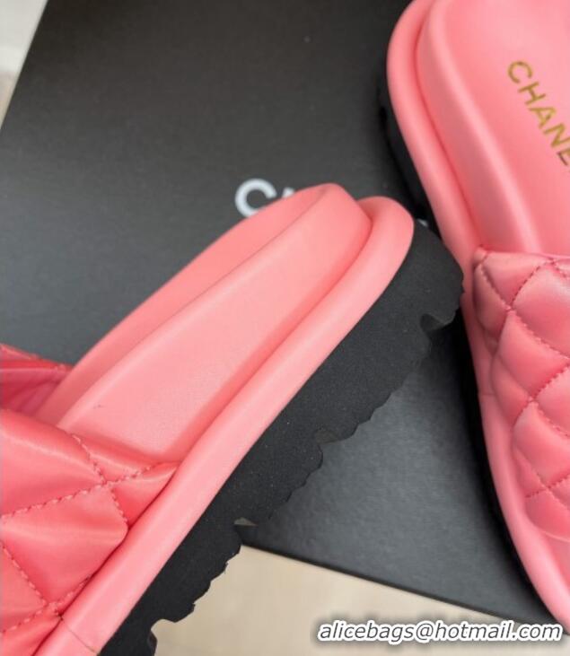 Sumptuous Chanel Nylon Flat Slide Sandals Pink 030247