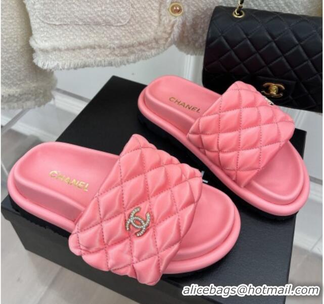 Sumptuous Chanel Nylon Flat Slide Sandals Pink 030247