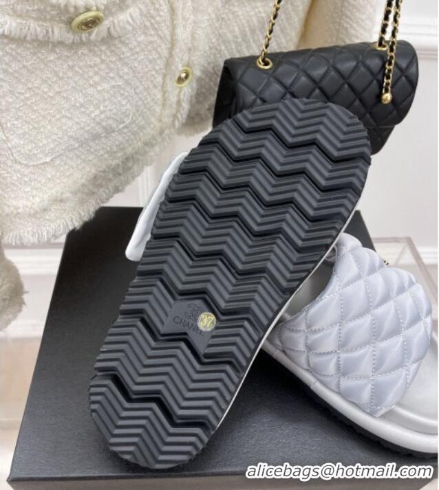 Good Quality Chanel Nylon Flat Slide Sandals Grey 030248