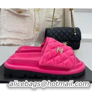 Charming Chanel Nylon Flat Slide Sandals Dark Pink 030249