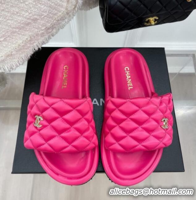 Charming Chanel Nylon Flat Slide Sandals Dark Pink 030249