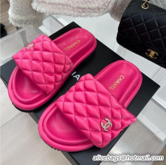 Charming Chanel Nylon Flat Slide Sandals Dark Pink 030249