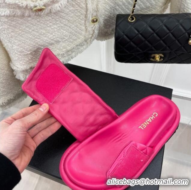 Charming Chanel Nylon Flat Slide Sandals Dark Pink 030249