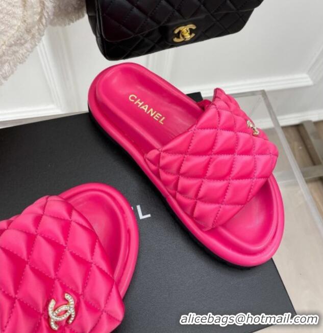 Charming Chanel Nylon Flat Slide Sandals Dark Pink 030249