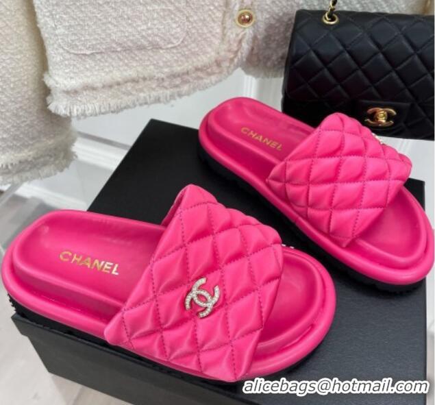 Charming Chanel Nylon Flat Slide Sandals Dark Pink 030249