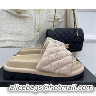 Sophisticated Chanel Nylon Flat Slide Sandals Beige 030250