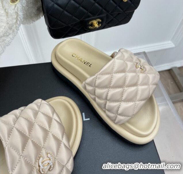 Sophisticated Chanel Nylon Flat Slide Sandals Beige 030250