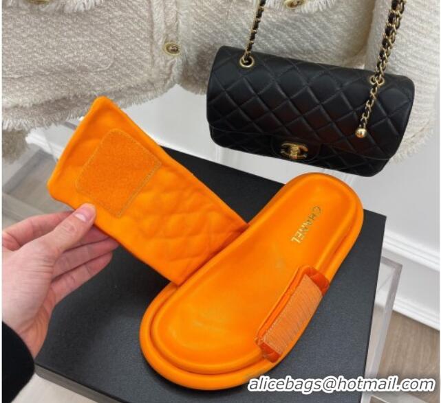 Luxurious Chanel Nylon Flat Slide Sandals Orange 030251