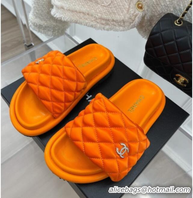 Luxurious Chanel Nylon Flat Slide Sandals Orange 030251