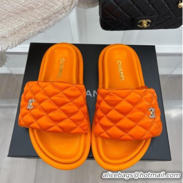 Luxurious Chanel Nylon Flat Slide Sandals Orange 030251