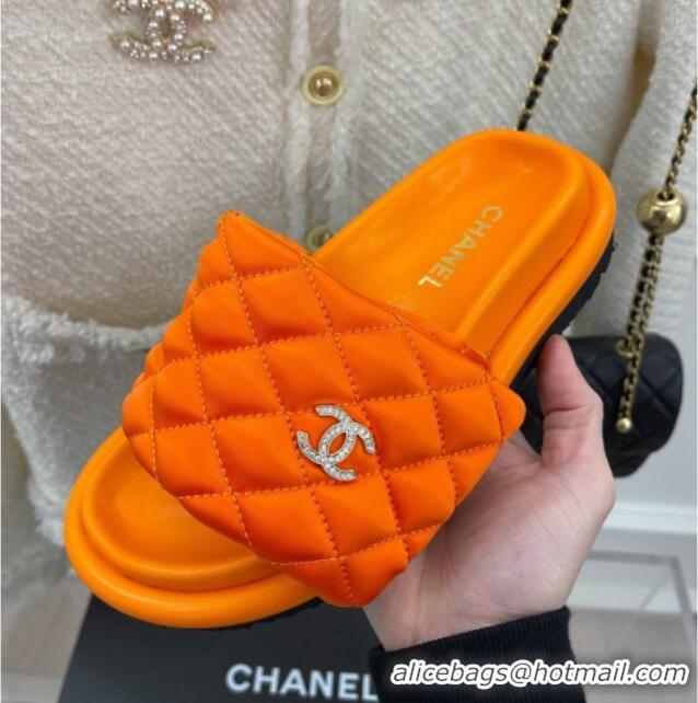 Luxurious Chanel Nylon Flat Slide Sandals Orange 030251