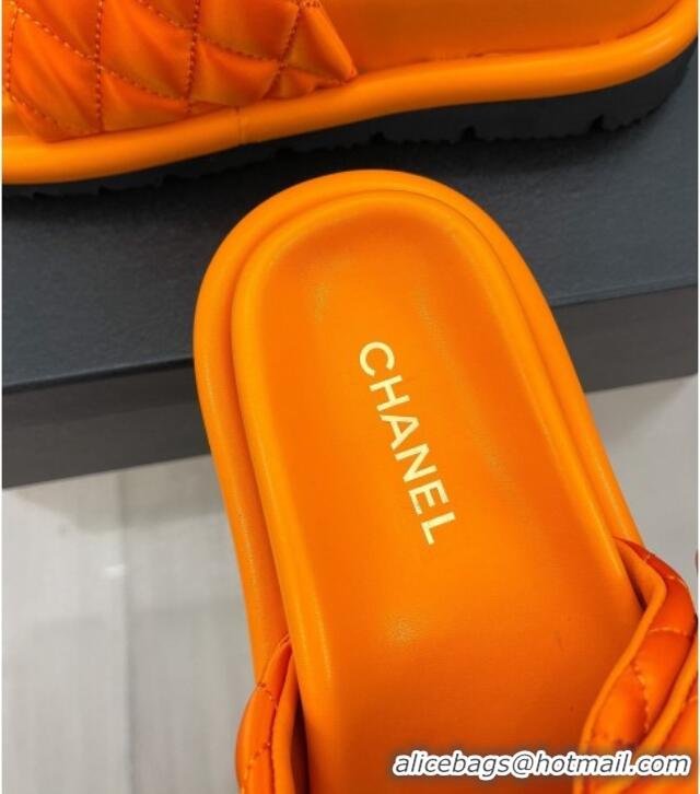 Luxurious Chanel Nylon Flat Slide Sandals Orange 030251