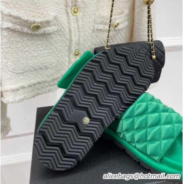 Good Quality Chanel Nylon Flat Slide Sandals Green 030252