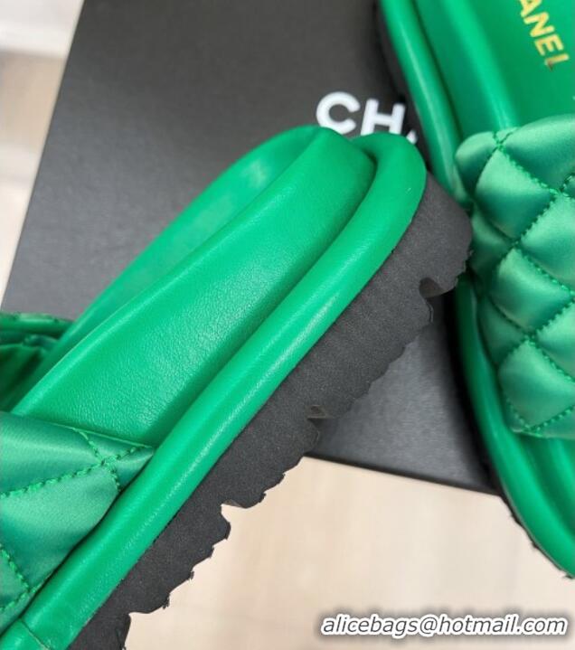 Good Quality Chanel Nylon Flat Slide Sandals Green 030252