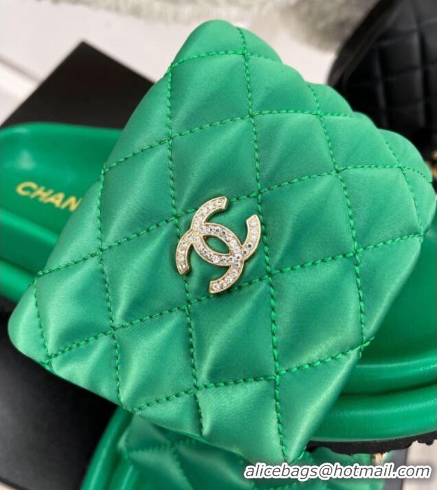 Good Quality Chanel Nylon Flat Slide Sandals Green 030252