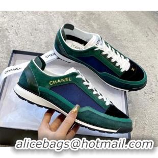 Grade Quality Chanel Fabric, Suede & Calfskin Sneakers G40012 Dark Green/Dark Blue/Navy Blue 030253