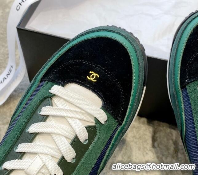 Grade Quality Chanel Fabric, Suede & Calfskin Sneakers G40012 Dark Green/Dark Blue/Navy Blue 030253