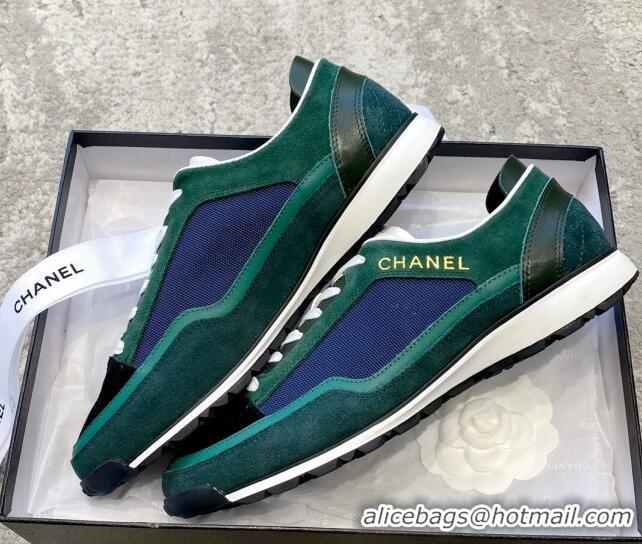 Grade Quality Chanel Fabric, Suede & Calfskin Sneakers G40012 Dark Green/Dark Blue/Navy Blue 030253