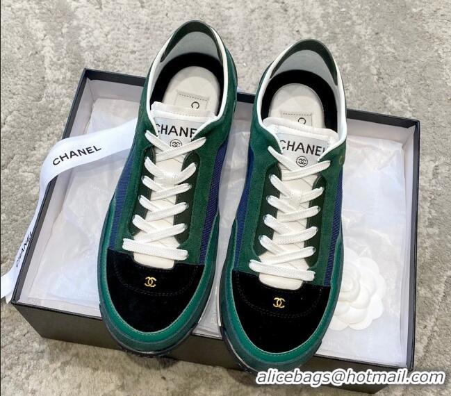 Grade Quality Chanel Fabric, Suede & Calfskin Sneakers G40012 Dark Green/Dark Blue/Navy Blue 030253