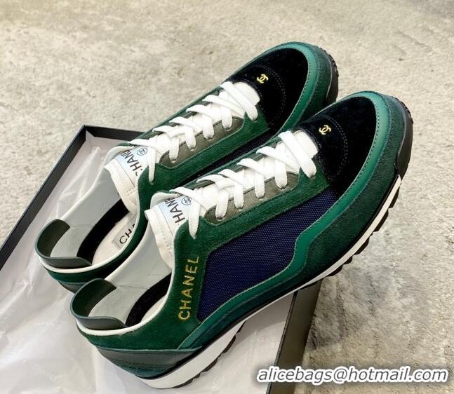 Grade Quality Chanel Fabric, Suede & Calfskin Sneakers G40012 Dark Green/Dark Blue/Navy Blue 030253