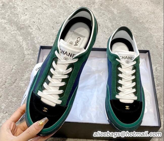 Grade Quality Chanel Fabric, Suede & Calfskin Sneakers G40012 Dark Green/Dark Blue/Navy Blue 030253