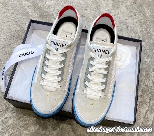 Best Price Chanel Fabric, Suede & Calfskin Sneakers G40012 White/Grey/Blue 030254