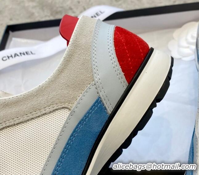 Best Price Chanel Fabric, Suede & Calfskin Sneakers G40012 White/Grey/Blue 030254