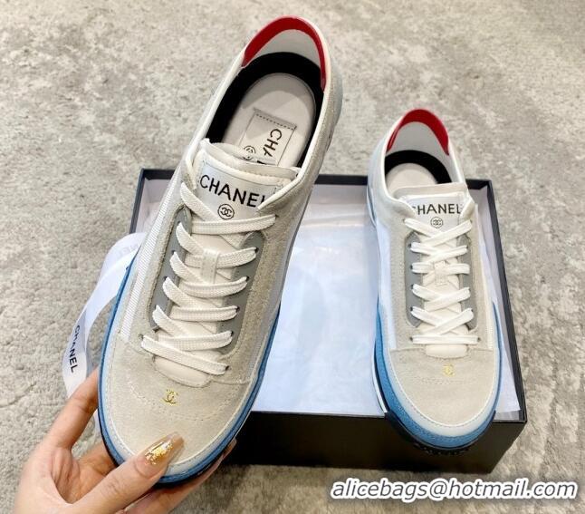 Best Price Chanel Fabric, Suede & Calfskin Sneakers G40012 White/Grey/Blue 030254