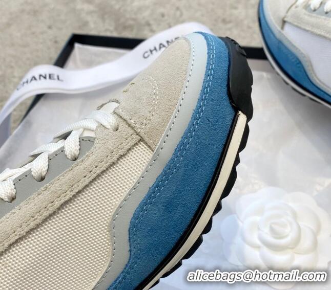 Best Price Chanel Fabric, Suede & Calfskin Sneakers G40012 White/Grey/Blue 030254