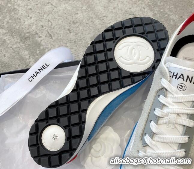 Best Price Chanel Fabric, Suede & Calfskin Sneakers G40012 White/Grey/Blue 030254