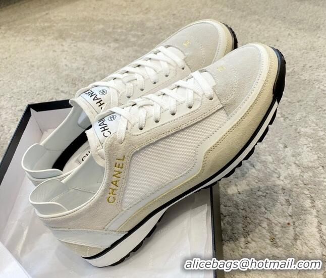 Duplicate Chanel Fabric, Suede & Calfskin Sneakers G40012 White/Light Grey 030256