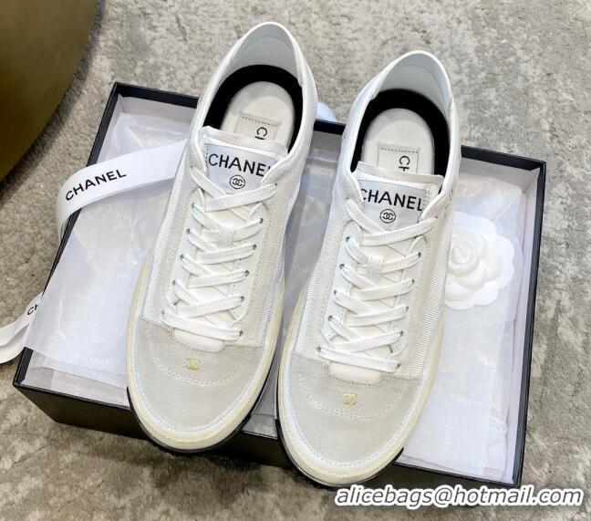 Duplicate Chanel Fabric, Suede & Calfskin Sneakers G40012 White/Light Grey 030256