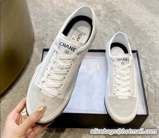 Duplicate Chanel Fabric, Suede & Calfskin Sneakers G40012 White/Light Grey 030256