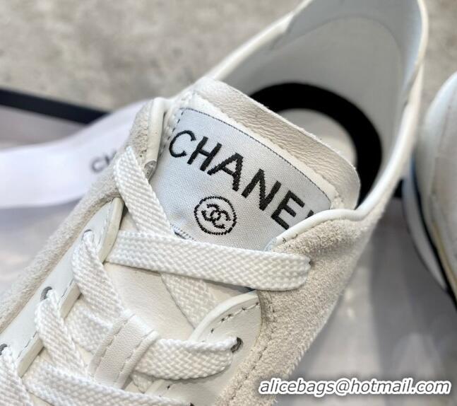 Duplicate Chanel Fabric, Suede & Calfskin Sneakers G40012 White/Light Grey 030256