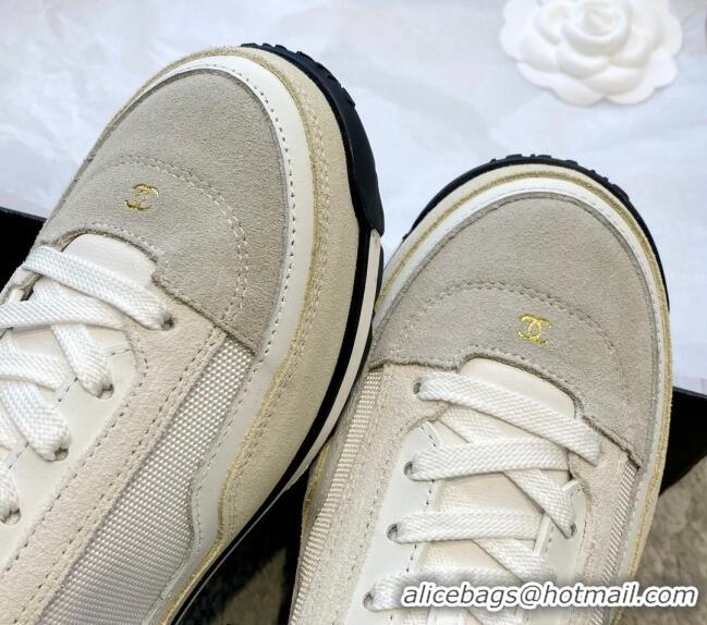 Duplicate Chanel Fabric, Suede & Calfskin Sneakers G40012 White/Light Grey 030256