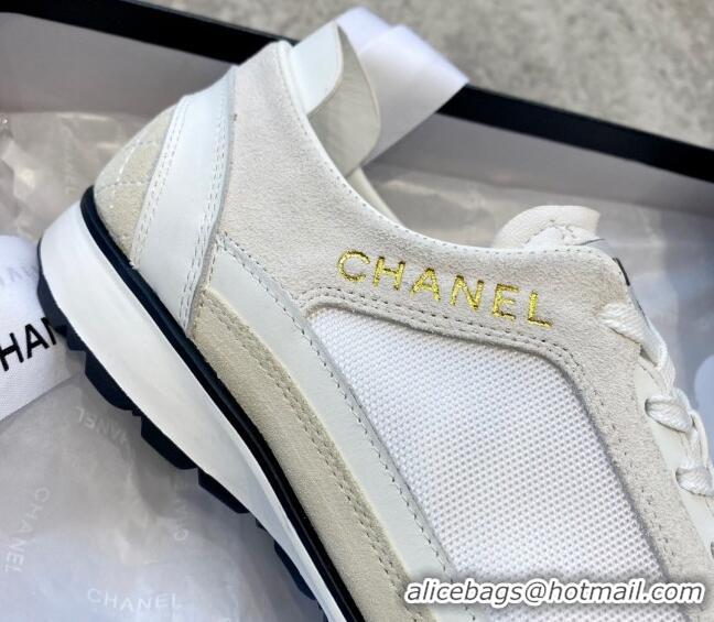 Duplicate Chanel Fabric, Suede & Calfskin Sneakers G40012 White/Light Grey 030256