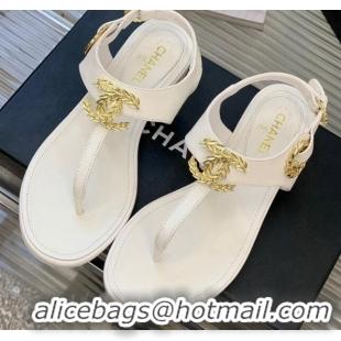 Hot Style Chanel Calfskin Flat Thong Sandals G36140 White 030258