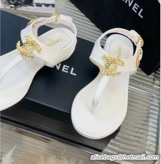 Hot Style Chanel Calfskin Flat Thong Sandals G36140 White 030258