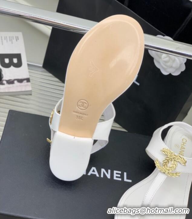 Hot Style Chanel Calfskin Flat Thong Sandals G36140 White 030258