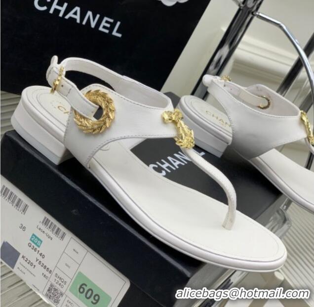 Hot Style Chanel Calfskin Flat Thong Sandals G36140 White 030258